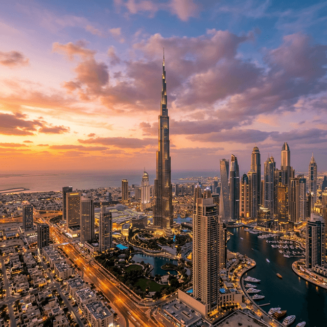 Dubai skyline at golden hour